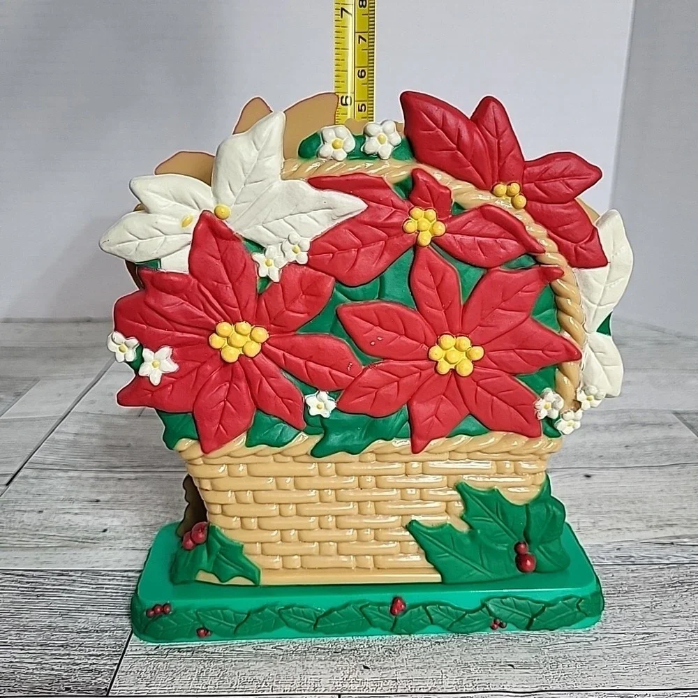 Vintage Avon Christmas Napkin Card Holder‎ POINSETTIA Basket Shape Hard Plastic